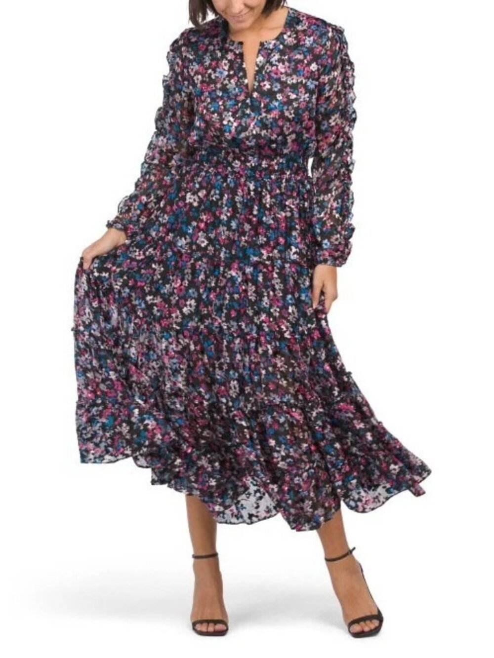 Elie Tahari Meadow Print Burn-out Velvet Maxi Dress New